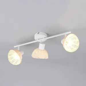 Reality Leuchten Plafonnier Calvi, blanc, rotin naturel, longueur 59 c... pas cher