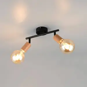 Reality Leuchten Plafonnier Lamego, noir, longueur 35 cm, à 2 lampes, ... pas cher