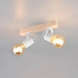 Reality Leuchten Plafonnier Lynar, blanc, bois, métal, longueur 31 cm,... pas cher