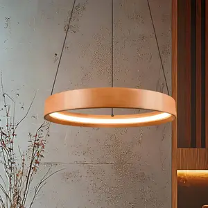 Trio Lighting Suspension LED Lynwood, Ø 50 cm, couleur bois, bois, à i... pas cher