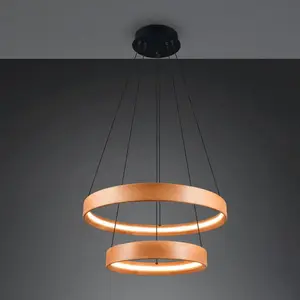 Trio Lighting Suspension LED Lynwood, Ø 60 cm, couleur bois, bois, à 2... pas cher