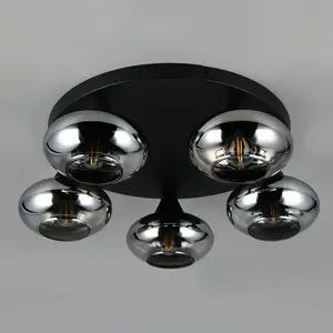 Comparateur de prix : Plafonnier, 5 flammes, verre, noir, D 49 cm