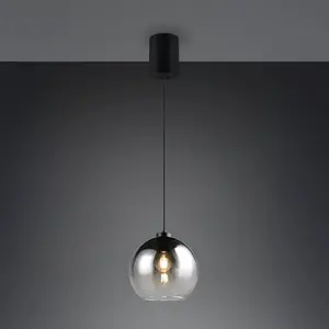 Reality Leuchten Suspension Liora, gris fumé, Ø 25 cm, verre, E27