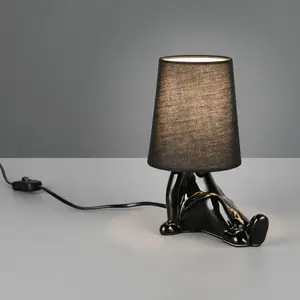 Reality Leuchten Lampe à poser Huma, noire, hauteur 25 cm, textile/céramique, E14 pas cher