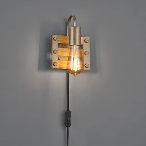 Comparateur de prix : Applique vintage rustique bois naturel khan nickel antique l15 cm trio lighting