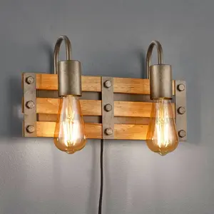 Comparateur de prix : Trio Lighting Applique Khan, vintage, câble + fiche, 2 lampe