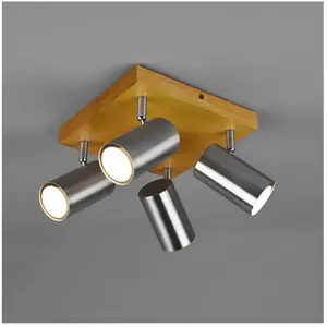 Comparateur de prix : Marley Spot 4 Spots GU10 Nickel Et Bois 22x22 cm Trio Lighting