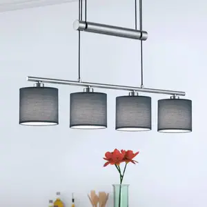 Comparateur de prix : Trio Lighting Abat-jour en tissu gris - Suspension Garda à 4 lampes.