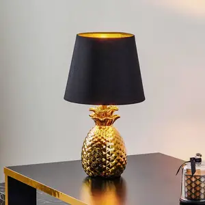 Comparateur de prix : RL LIVE YOUR LIGHT Lampe de table en céramique, textile or noir, H 35 cm, ANANAS