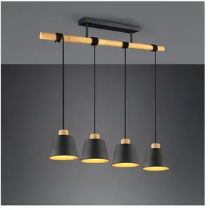 Trio - Lustre Bar en Bois 4 Abat-Jour Noir Or Harris LightingVendu parrue-du-commerce
