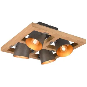 Comparateur de prix : Plafonnier Carré 4 Spots Orientables Bois Et Métal Nickel Cloche Trio Lighting