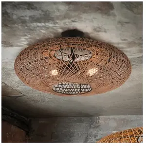 Comparateur de prix : Plafonnier Led métal et sisal culot E27 - Trio - Hedda