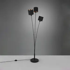 Comparateur de prix : Reality - Lampadaire Tommy 3 Abat-jour Tissu Noir Et Doré Trio Lighting
