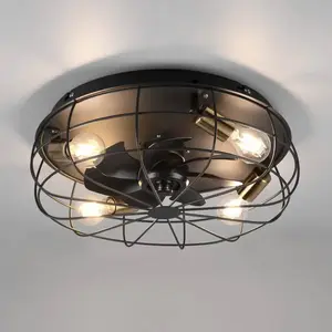 Reality Leuchten Ventilateur Trondheim, télécommande, 4xE27, noir pas cher