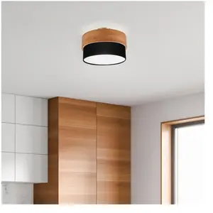 Comparateur de prix : Trio Lighting Plafonnier Seasons, bois/noir Ø 30 cm