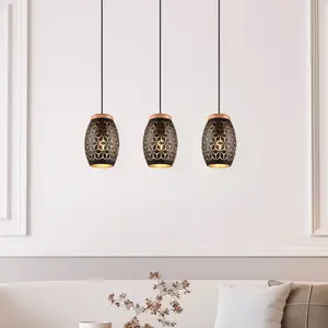Comparateur de prix : RL LIVE YOUR LIGHT Reality Leuchten Suspension Bidar, longueur 71 cm, noir-doré, 3 lampes, métal