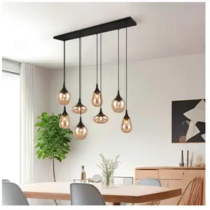 Comparateur de prix : Trio Lighting Suspension Lumina, à 8 lampes, noir/ambre, verre