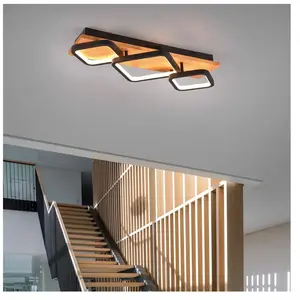 Comparateur de prix : Trio Plafonnier LED Rama 643210332, métal noir mat, bois naturel, LED ...