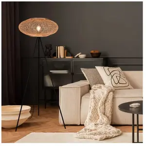 Comparateur de prix : Trio Lampadaire Hedda 412300136, métal noir mat, abat-jour sisal, sauf 1x E27