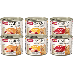 Comparateur de prix : 6x200g Single Protein Adult lot mixte Animonda Carny - Pâtée pour chat