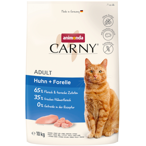 Comparateur de prix : 10kg Animonda Carny Adult poulet, truite - Croquettes pour chat