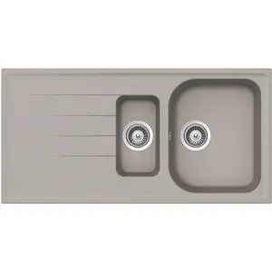 SCHOCK évier avec 1 + 1/2 bac et égouttoir réversible LITHOS D150 (Gris tourterelle - Cristalite®)