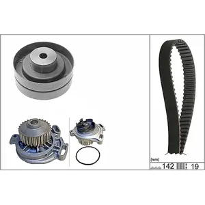 Pompe à eau + kit de courroie de distribution INA, par ex. pour Audi