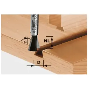 FESTOOL Fraise à queue d'aronde HW avec queue de 8mm HW S8 D14,3/13,5/15° - 490990