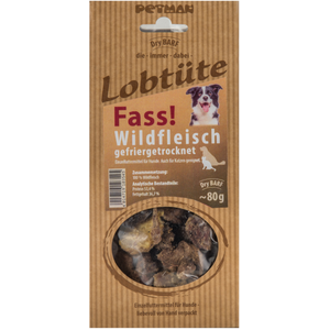 Petman Lobtüte Fass ! Viande de gibier pour chien et chat 80 g pas cher