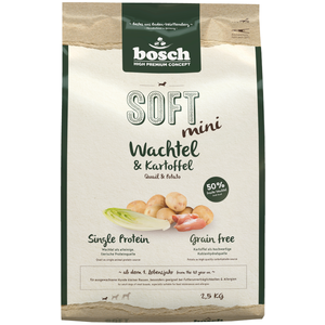 bosch HPC SOFT Mini Caille et pomme de terre - Aliments semi-humides pour chiens adultes de petite race - Monoprotéine - Sans céréales - 1 x 2,5 kg pas cher