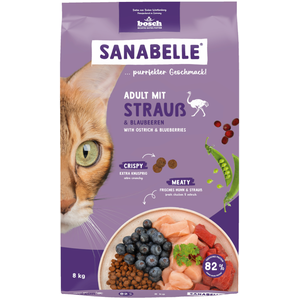 8 kg Adult autruche et myrtilles Sanabelle, croquettes pour chat pas cher