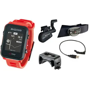 Sigma Sport Set Montre de Triathlon iD.TRI GPS Unisex-Adult, Neon Red pas cher