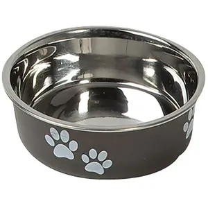 Comparateur de prix : Gamelle en inox Karlie à motifs de pattes, noir pour chien - 450 mL, diamètre 14 cm