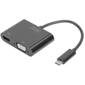 Digitus DA-70858, 0,11 m, USB C, HDMI + VGA (D-Sub), Mâle, Femelle, Droit