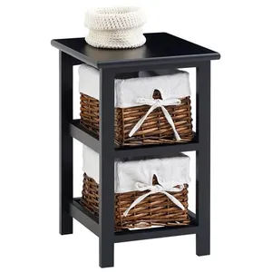 Idimex - Table de chevet nokomis avec 2 paniers en bois lasuré noir pas cher