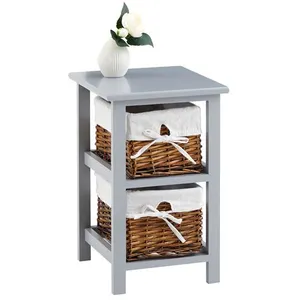 Idimex Table de chevet NOKOMIS avec 2 paniers en bois lasuré gris pas cher