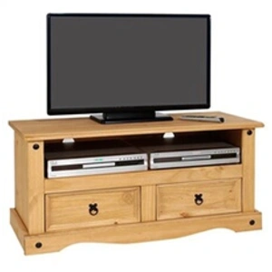 Idimex Meuble TV SALSA banc télévision de 108 cm en bois style mexicain avec 2 tiroirs et 1 niche, en pin massif finition teintée/cirée pas cher