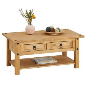 Idimex - Table basse en pin salsa style mexicain, avec 2 tiroirs