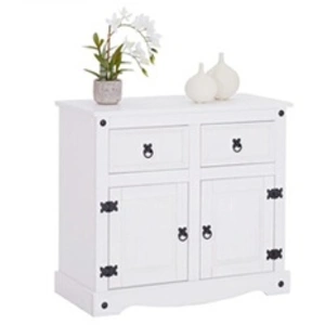 Idimex Buffet RURAL commode bahut vaisselier en pin massif blanc avec 2 tiroirs et 2 portes, meuble de rangement style mexicain en bois