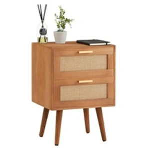 Idimex Table de chevet WAMAN 2 tiroirs, en bois de paulownia lasuré brun pas cher