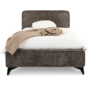 Idimex Lit simple LEVERDA 90x190 cm, Revêtement en tissu, Lit style moderne pour 1 personne, Cadre de lit avec sommier inclus, Gris