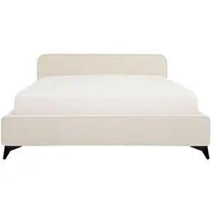 Idimex Lit double LEVERDA 140x190 cm, Revêtement en tissu, Lit style moderne pour 2 personnes, Cadre de lit avec sommier inclus, Blanc pas cher
