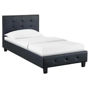 Idimex Lit simple pour adulte ou enfant REVE avec sommier 90x190 cm 1 place/1 personne, tête et pied de lit capitonnés, en synthétique noir