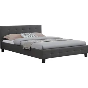 Idimex Lit double capitonné en simili cuir gris anthracite 140 x 190 cm