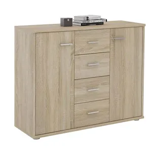 Idimex Buffet ELODIE, commode meuble de rangement avec 4 tiroirs et 2 portes, en mélaminé décor chêne sonoma
