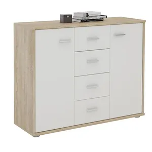 Idimex Buffet ELODIE, commode meuble de rangement avec 4 tiroirs et 2 portes, en mélaminé décor chêne sonoma et blanc mat