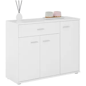 Idimex Buffet CORALINE, commode meuble de rangement avec 1 tiroir et 3 portes, en mélaminé blanc mat