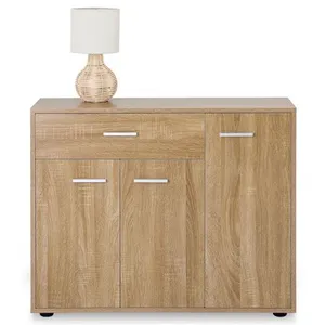 Idimex Buffet CORALINE, commode meuble de rangement avec 1 tiroir et 3 portes, en mélaminé décor chêne sonoma