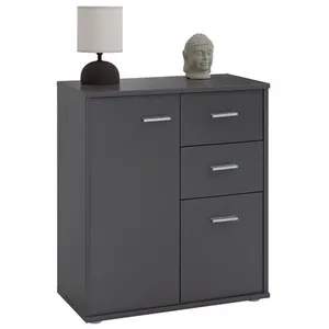 Idimex Buffet REMY, commode meuble de rangement avec 2 tiroirs et 2 portes, en mélaminé gris mat