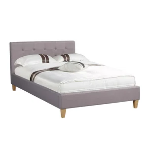 Idimex Lit simple pour adulte LILLE 120x190 cm 1 place et demi / 1 personne, avec sommier et pieds en bois, tissu capitonné gris